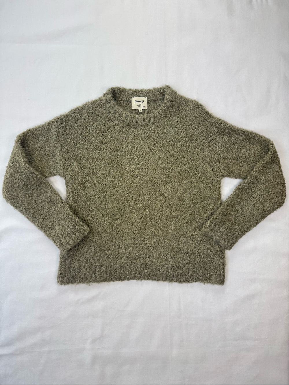 Samuji Olive green mohair Alpaca wool Chunky knit pullover sweater EUC